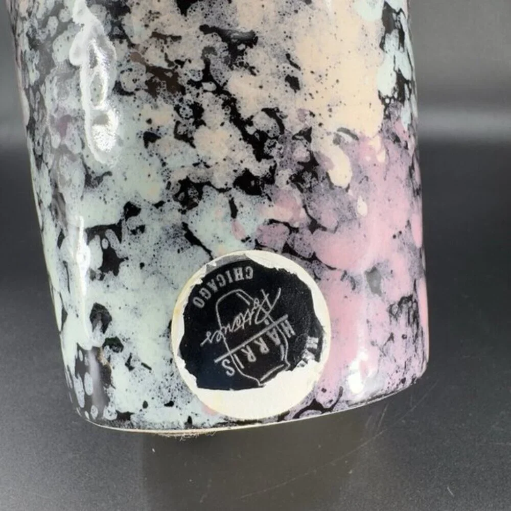 Harris Potteries Chicago Vase‎ Splatter Black Multicolor Glaze Rare Glaze 11inch